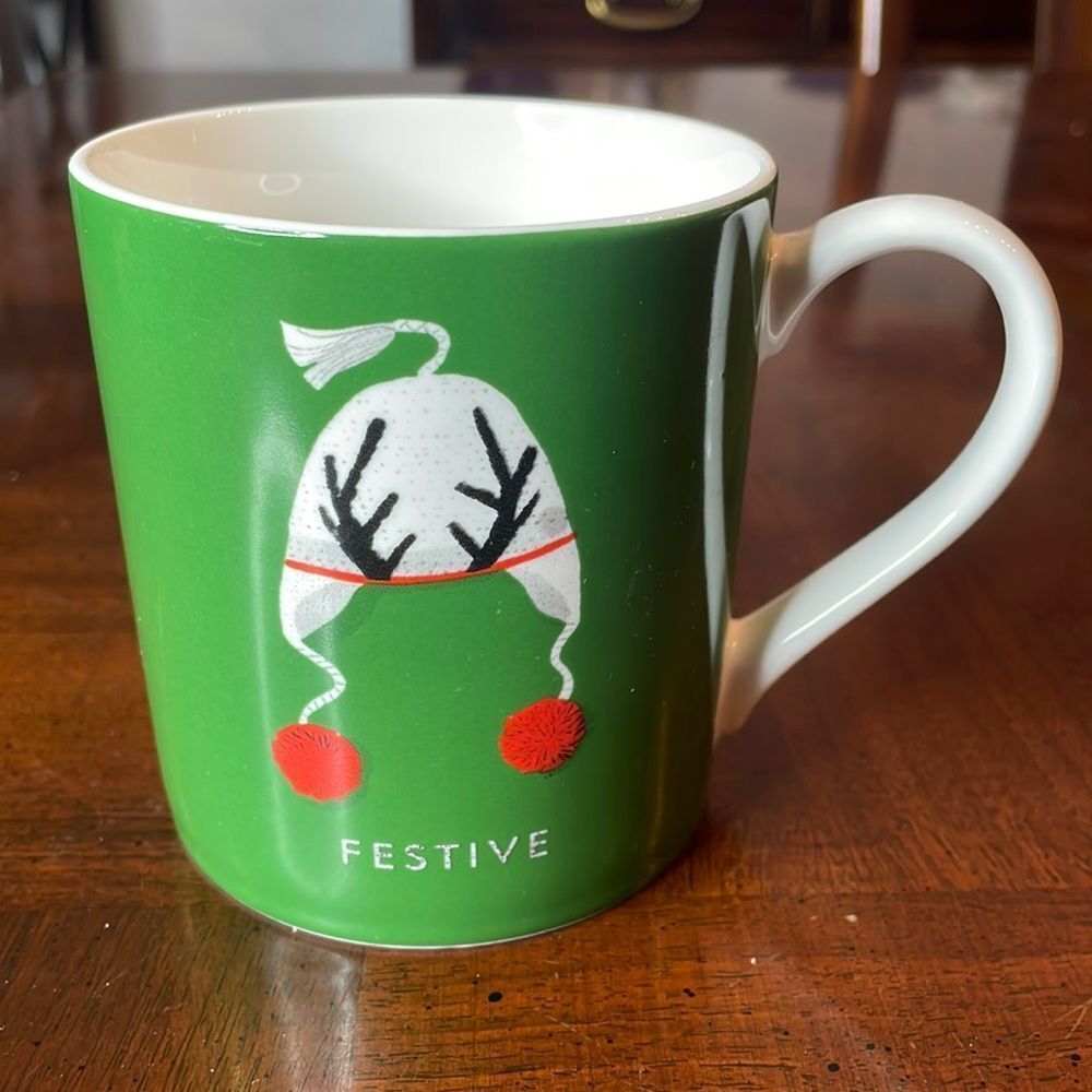 Kate Spade Lenox China "Things We Love" Festive Green Coffee Mug New